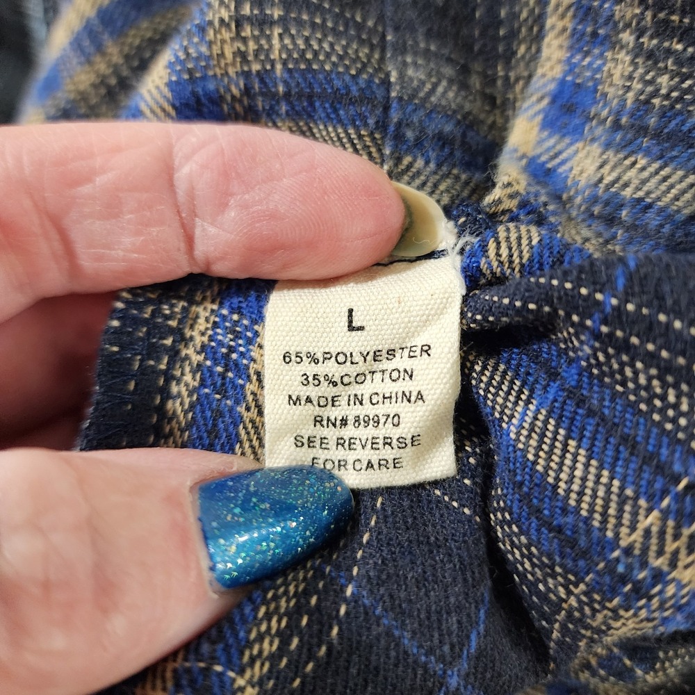 Love Notes‎ Top Plaid Women's Size Large Blue Hi Low Button Down Shirt - Picture 4 of 8